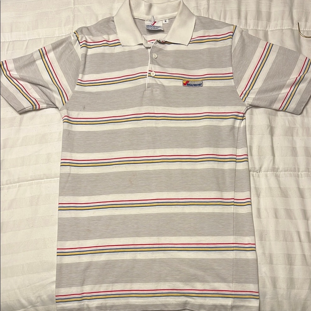 Vintage Snauwaert German Striped Polo Golf Shirt - White Multicolor